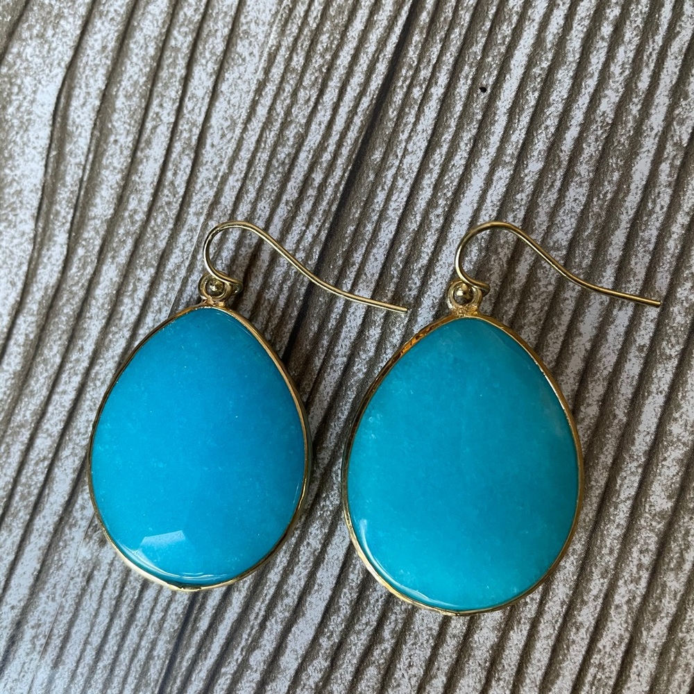 Turquoise faceted teardrop earrings - Picture 4 of 8